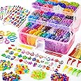 Inscraft 17500+ Rubber Loom Bands with 3 Layer Pink Container, 28 Colors, 600 S-Clips, 352 Beads, 40 Cartoon Pendant, Bracelet Making Refill Kit for Kids