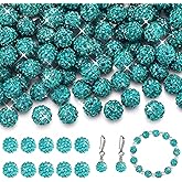 Hicarer 120 Pcs Rhinestone Beads for Bracelets Pen Making 10mm Shiny Crystal Diamond Clay Disco Ball Polymer Round Bead Bulk for Crafting Jewelry DIY Bracelet Necklace(Lake Blue)