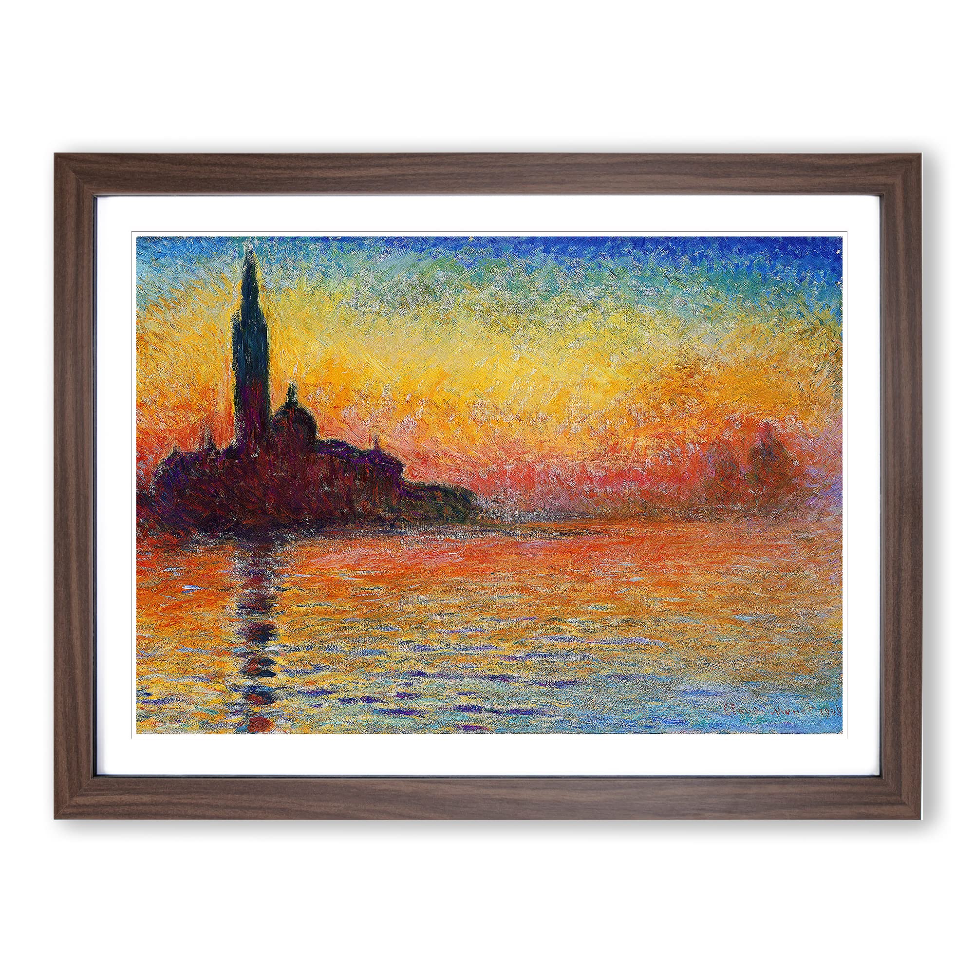 San Giorgio Maggiore At Dusk By Claude Monet Classic Painting Framed Wall Art Print, Ready to Hang Picture for Living Room Bedroom Home Office Décor, Walnut A4 (34 x 25 cm)