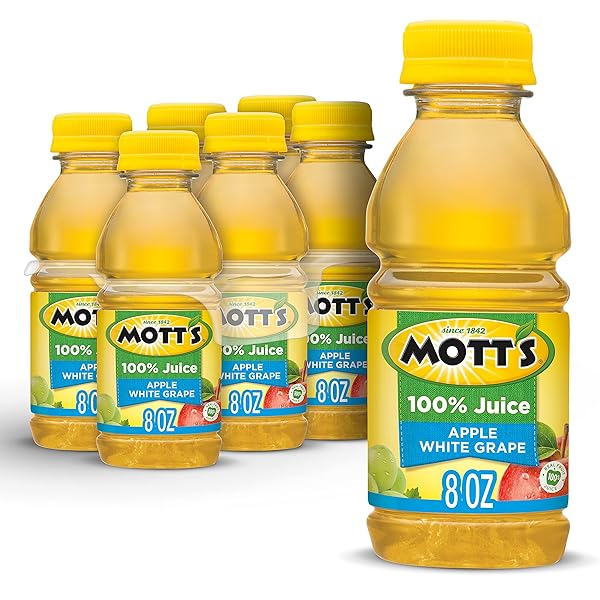 MOTT’S 100% APPLE WHITE GRAPE JUICE, 8 FL OZ BOTTLES, 6 PACK
