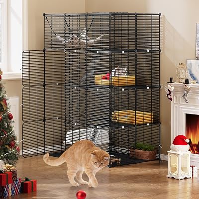 YITAHOME 4 Tier Cat Cage Indoor Outdoor Catio with Hammock 104x72x140 cm
