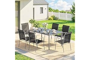 Outsunny 7 Piece Patio Dining Set, Garden Furniture Set with Rectangle Table and 6 Stackable Chairs, Outdoor Dining Set with 