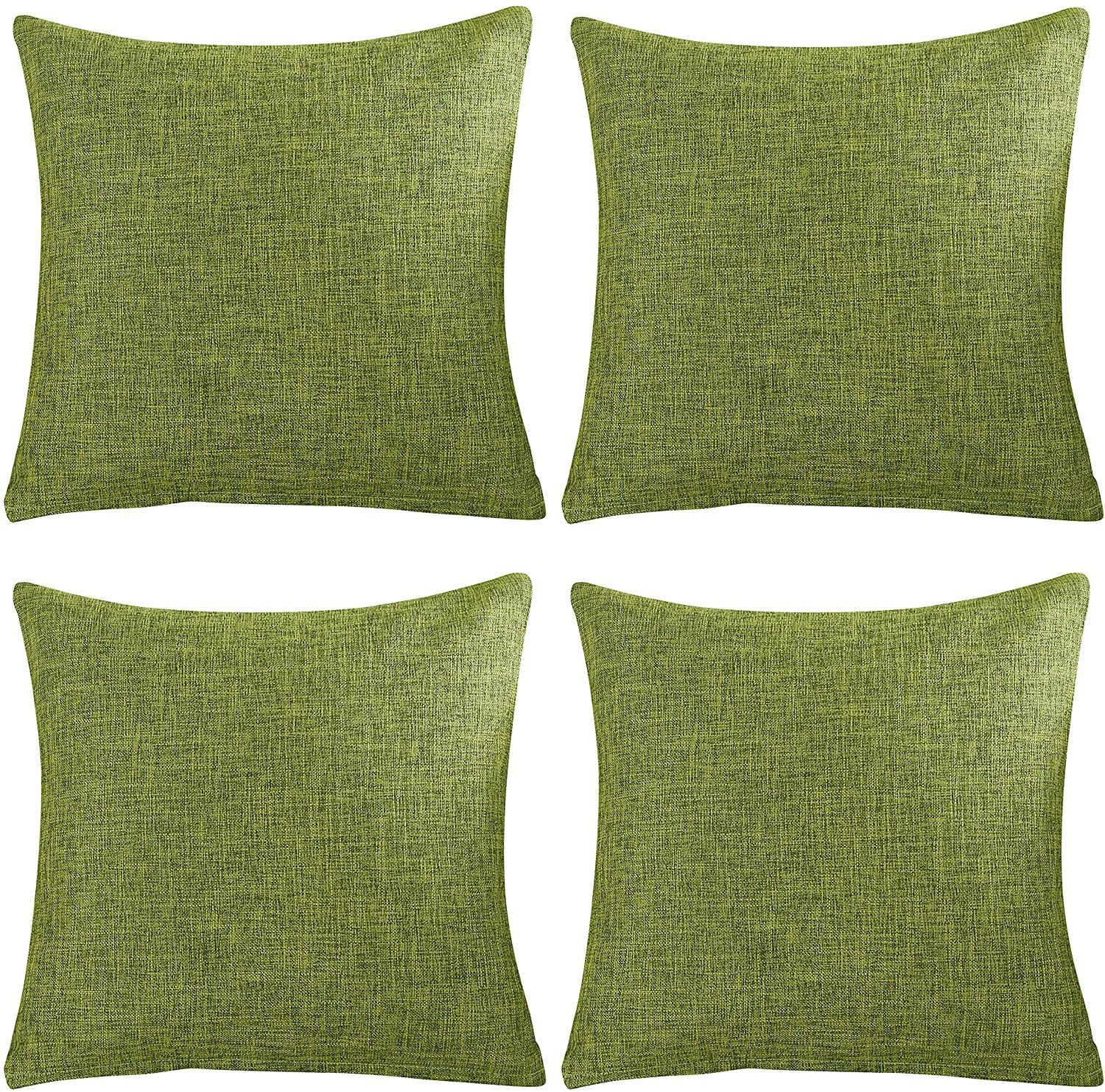 GONOVE Cushion Covers 50×50cm Solid Soft Cotton Linen Throw Pillow Cover Set of 4 Decorative Plain Pillowcase Square Cushion Cover for Home Sofa Bed Chair Décor, Light Green