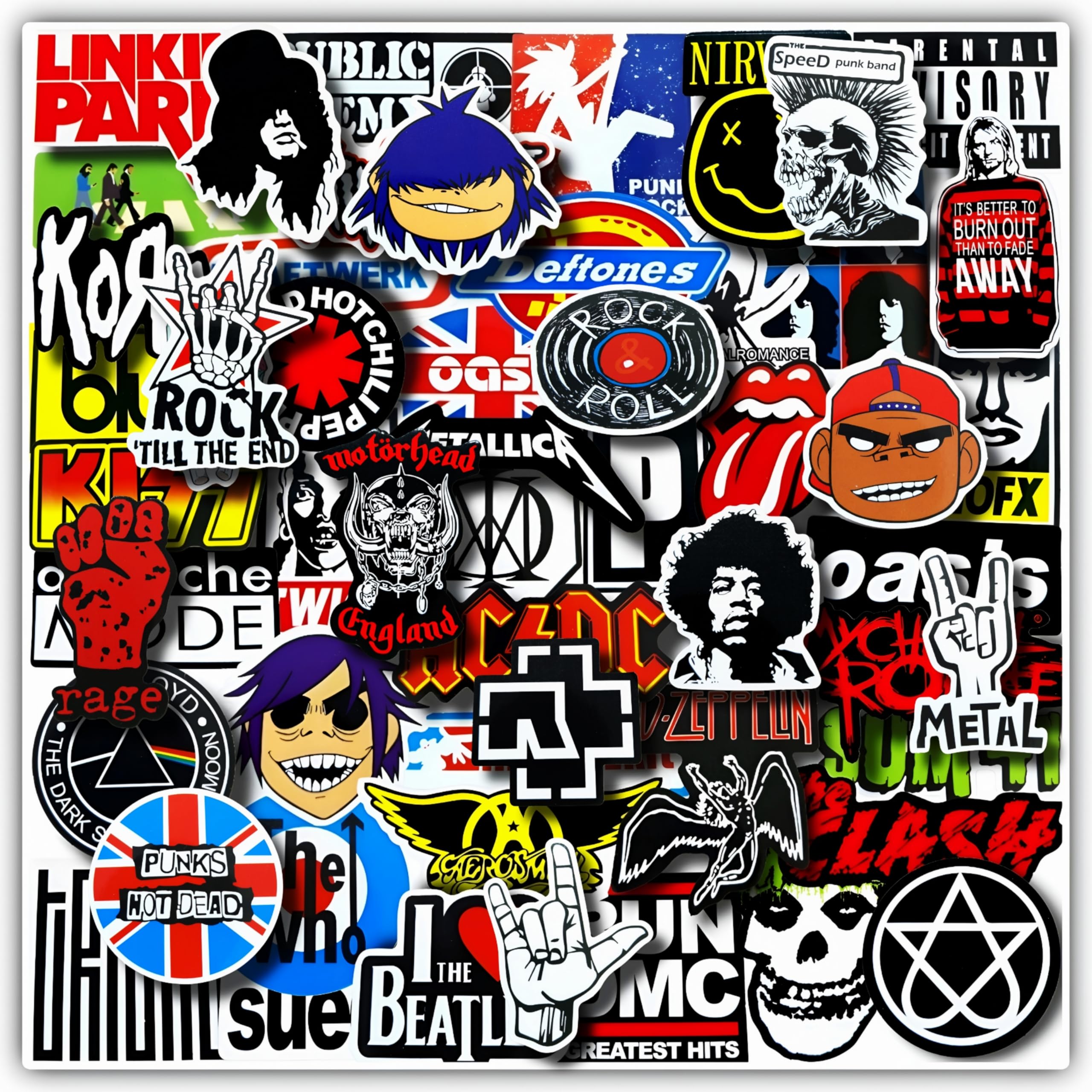 100 Pcs Rock Band Music Stickers – Durable and Waterproof Vinyl Stickers Featuring Iconic Bands | Punk, Metal, Rock Decals | Scratch-Resistant, Vibrant Colors for Laptops, Guitars, Water Bottles