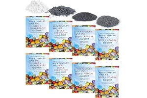 KomeStone Rock Tumbler Grit Refill Kit – Complete 4-Step Polishing Media Starter Pack, Silicon Carbide & Aluminum Oxide, 8 Bags Abrasive Grit for 2 lbs of Rocks, Compatible with All Tumblers