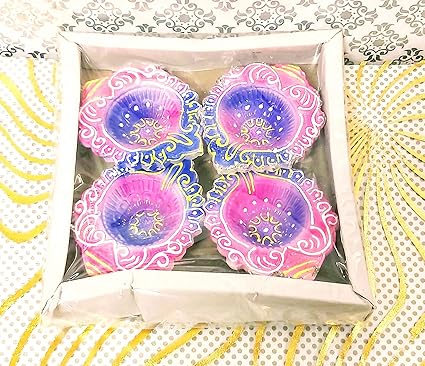 Diwali Diya: Flower Basket Diwali Diya Set of 4 | Handmade | Earthen Clay Terracotta | Decorative Diya | Festival Diya Oil Lamps | Multicolor