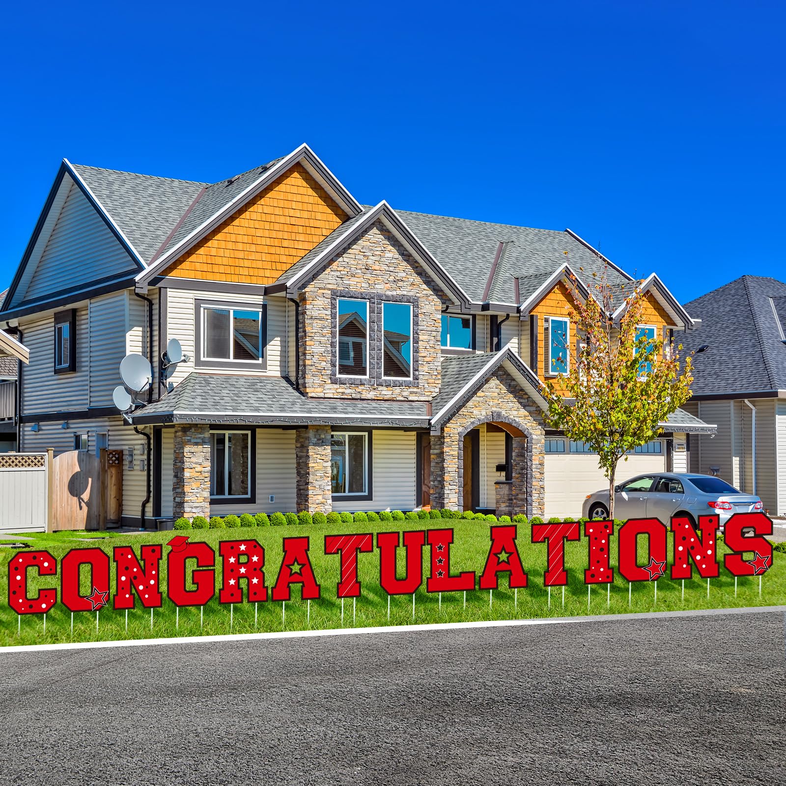 15Pcs Congratulations Yard Sign Red Black Graduation Lawn Sign Congrats ...