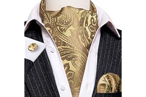 Barry.Wang Men Ascot Cravat Tie with Pocket Square Cufflinks Tie Set Paisley Jacquard Silk Woven Floral Necktie