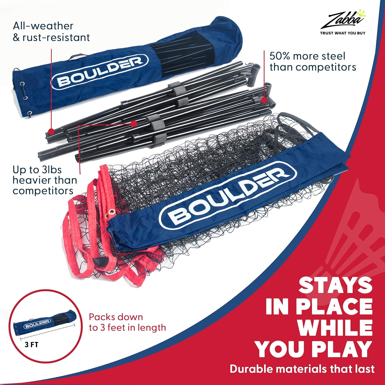Boulder Portable Badminton Net Set - for Tennis, Soccer Tennis, Pickleball, Kids Volleyball - Easy Setup Nylon Sports Net with Poles : Sports & Outdoors