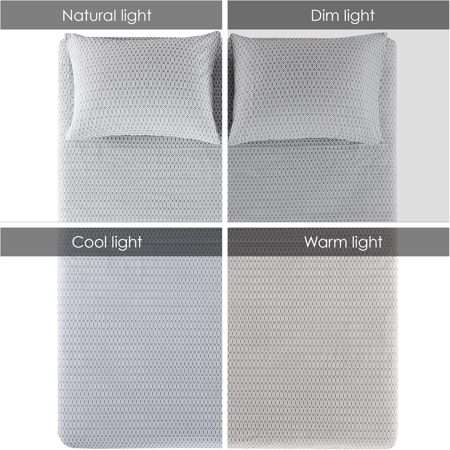 Comfort Spaces 100% Cotton Percale 4 Piece Set Ultra Soft Breathable Deep Pocket Printed Geometric Pattern Sheets with Pillow Cases Bedding, Full, Diamond Tasha Grey: Home & Kitchen