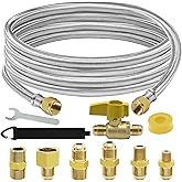 10 Feet High Pressure Braided Propane Hose Extension with Conversion Coupling 3/8" Flare to 1/2" Female NPT, 1/4" Male NPT, 7