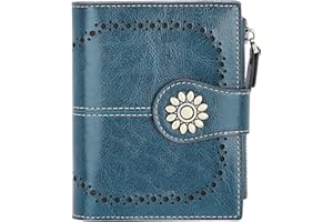 Lavemi Womens Leather Wallet Small Compact RFID Blocking Credit Card Case Purse with Zipper Pocket
