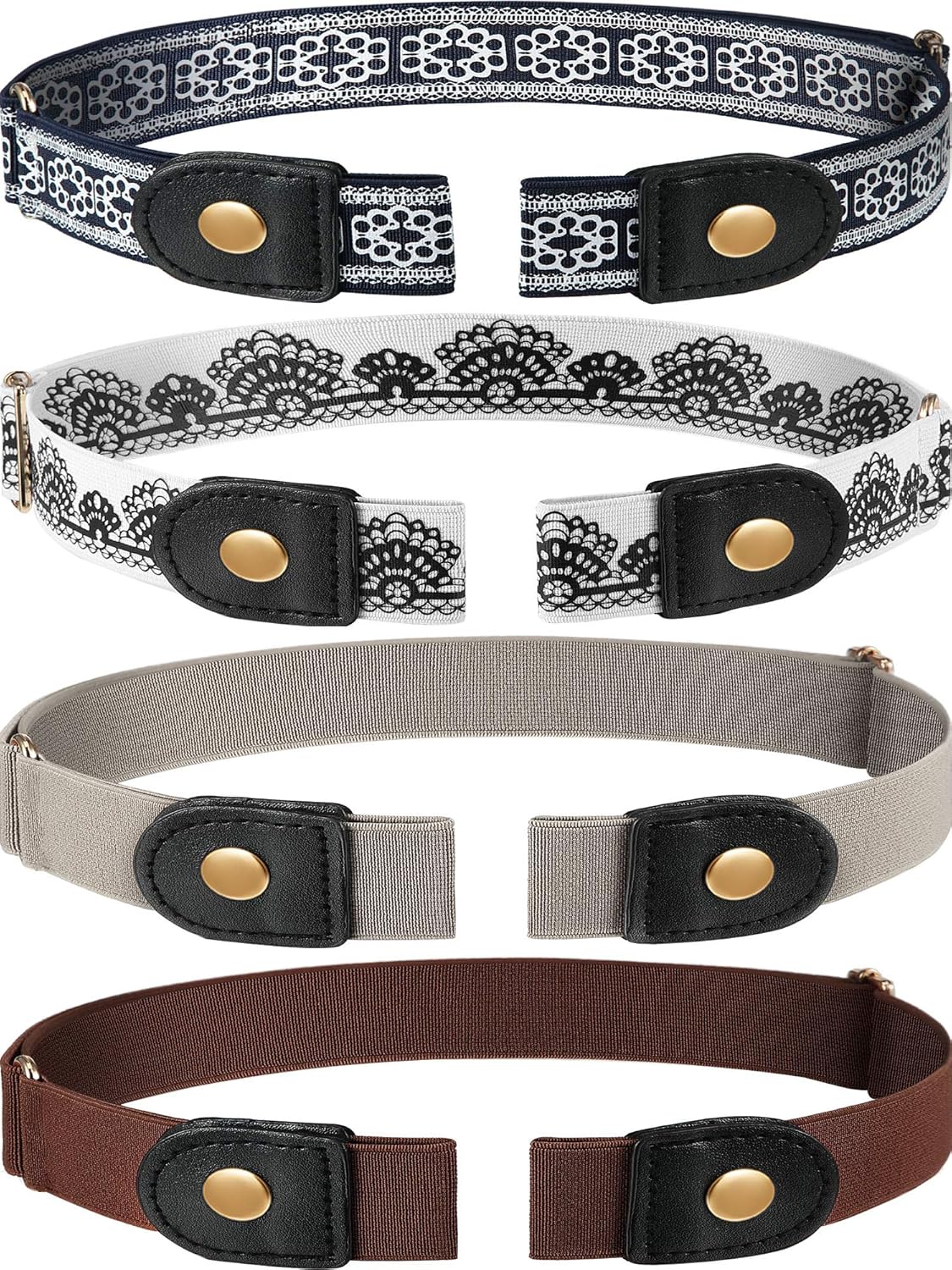 4 Pieces No Buckle Stretch Belt Buckless Belt Invisible Elastic Belt