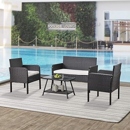 merax juego de muebles de patio al aire libre 4 piezas de ratan sillas de mimbre para uso en interiores y exteriores patio trasero porche jardin