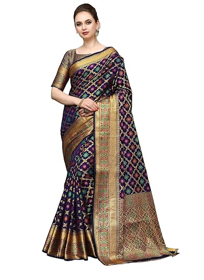 Women's Banarasi Art Silk Blend Saree With Blouse Piece