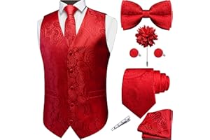 GUSLESON Fashion Paisley Vest for Men Jacquard Tie Waistcoat Bow tie Hanky Lapel Pin Cufflinks Set Wedding 7PCS