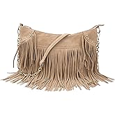 HOXIS Studded Tassel Faux Suede Leather Hobo Cross Body Chain Shoulder Bag Women’s Satchel