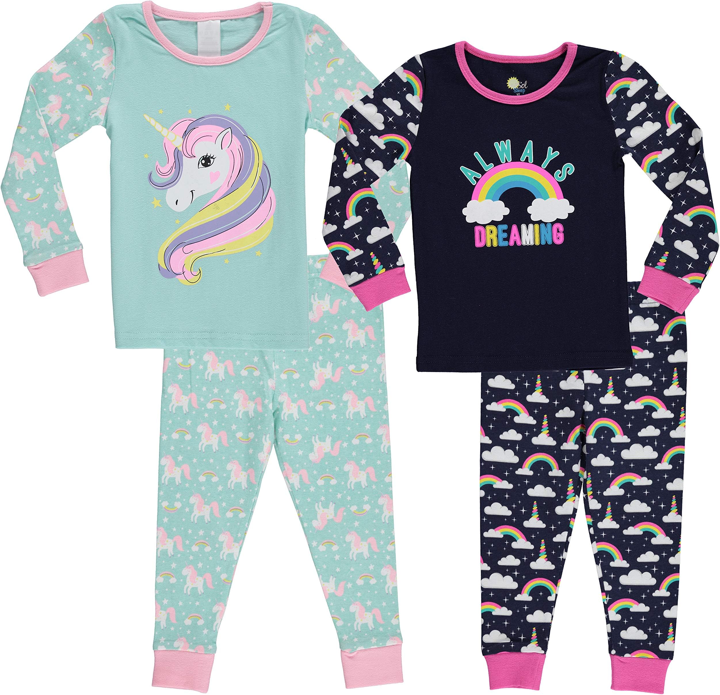 SOL SLEEP Baby Girl and Toddler Pajamas Snug Cotton 4PC PJs