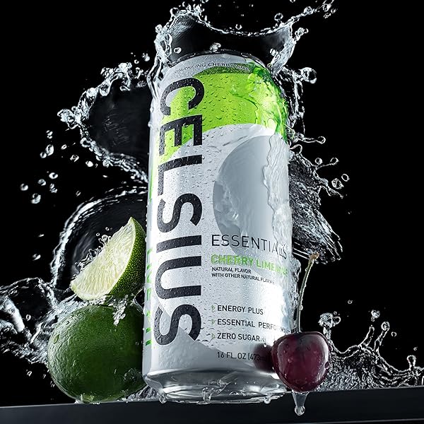 CELSIUS ESSENTIALS, SPARKLING CHERRY LIMEADE, PERFORMANCE ENERGY DRINK 16 FL OZ (PACK OF 12)