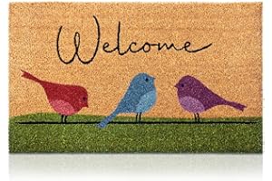AMARU DOOR MATS Colorful Birds - 17"x29" - Coir Door Mat with Heavy Duty Backing - Welcome Mats for Entryway, Porch - Anti-Slip PVC & Coconut Fiber Surface - Natural Home Accessories, Minimalist Original Design