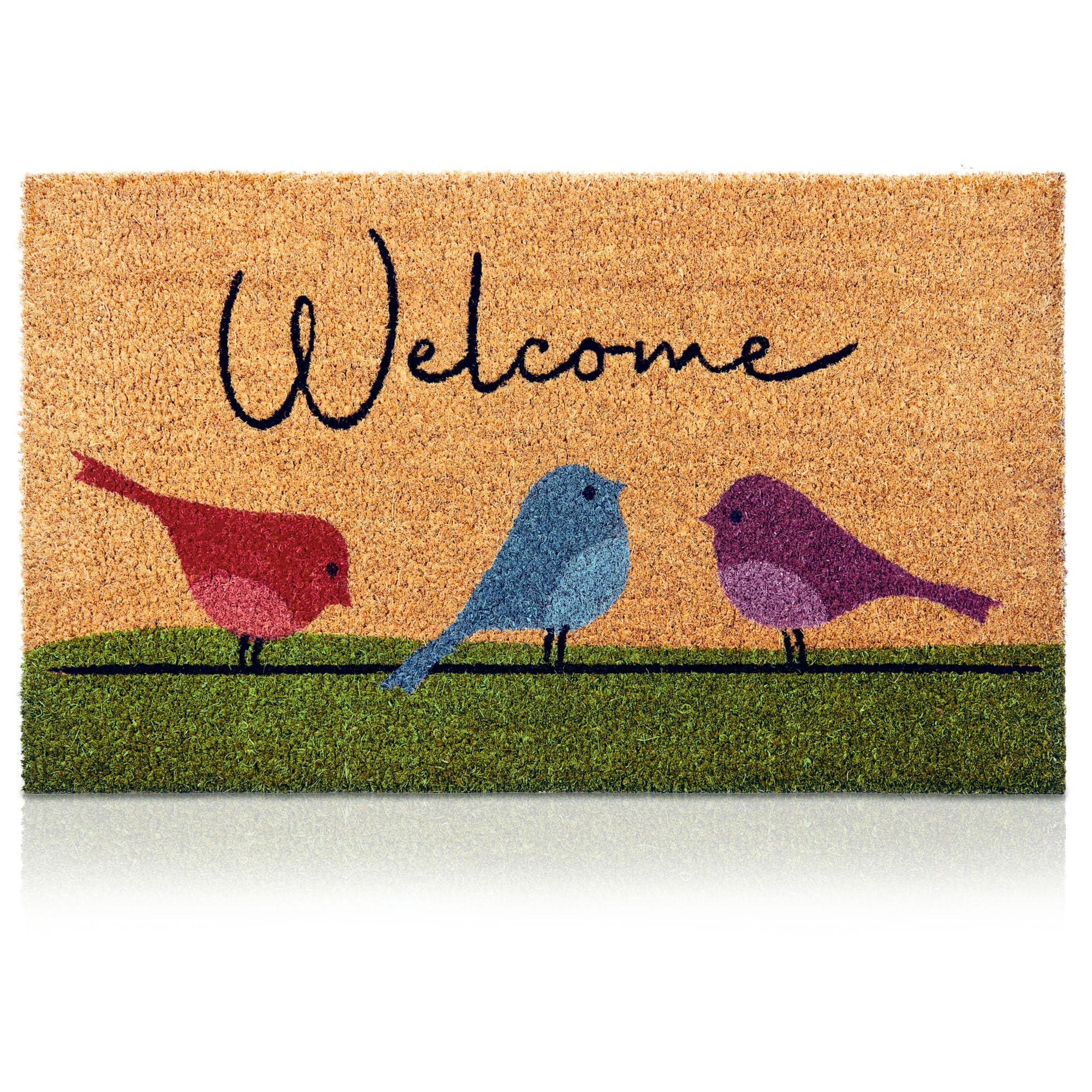Photo 1 of Colorful Birds - 29"x17" - Coir Door Mat with Heavy Duty Backing - Welcome Mats for Entryway, Porch - Anti-Slip PVC & Coconut Fiber Surface - Natural Home Accessories, Minimalist Original Design