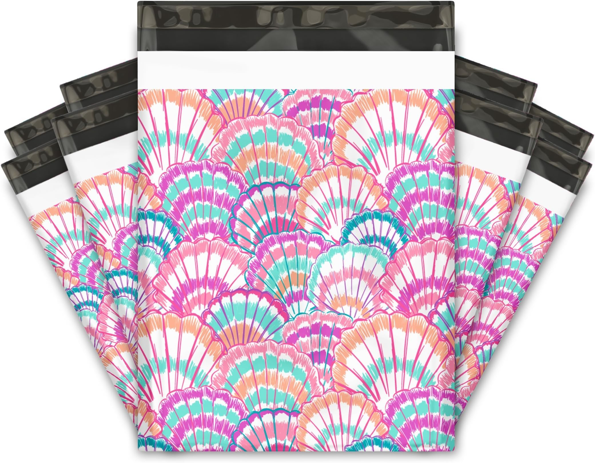 10x13 (100) Summer Seashell Summer Designer Poly Mailers Waterproof Self Sealing Tear Resistant Polymailers Shipping Envelopes Premium Printed Bags For Small Businesses