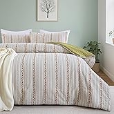 Purefair 100% Cotton Jacquard Comforter Set, Striped Floral Print, Soft Lightweight Reversible 3 Piece Bedding Sets for All Season, Queen(90"x90")