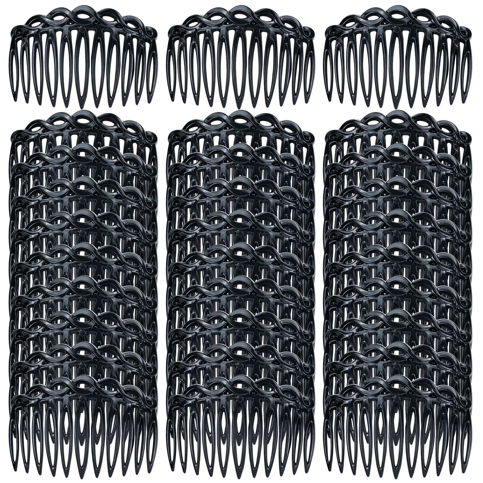 Cinaci 30 Pieces Black Water Wave French Twist Plastic Hair Side Combs Slides with 11 Teeth Wedding Brides Veil Combs Hair Accessories for Women Girls