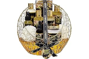 LOVERY Gifts for Women Birthday Unique Gift Baskets for Women Self Care Gifts for Women - Sweet Almond Home Spa Gifts Set Care Package for Women, Fragrant Body Lotions, Bath Bombs Gold Dish & More - 11pc Set