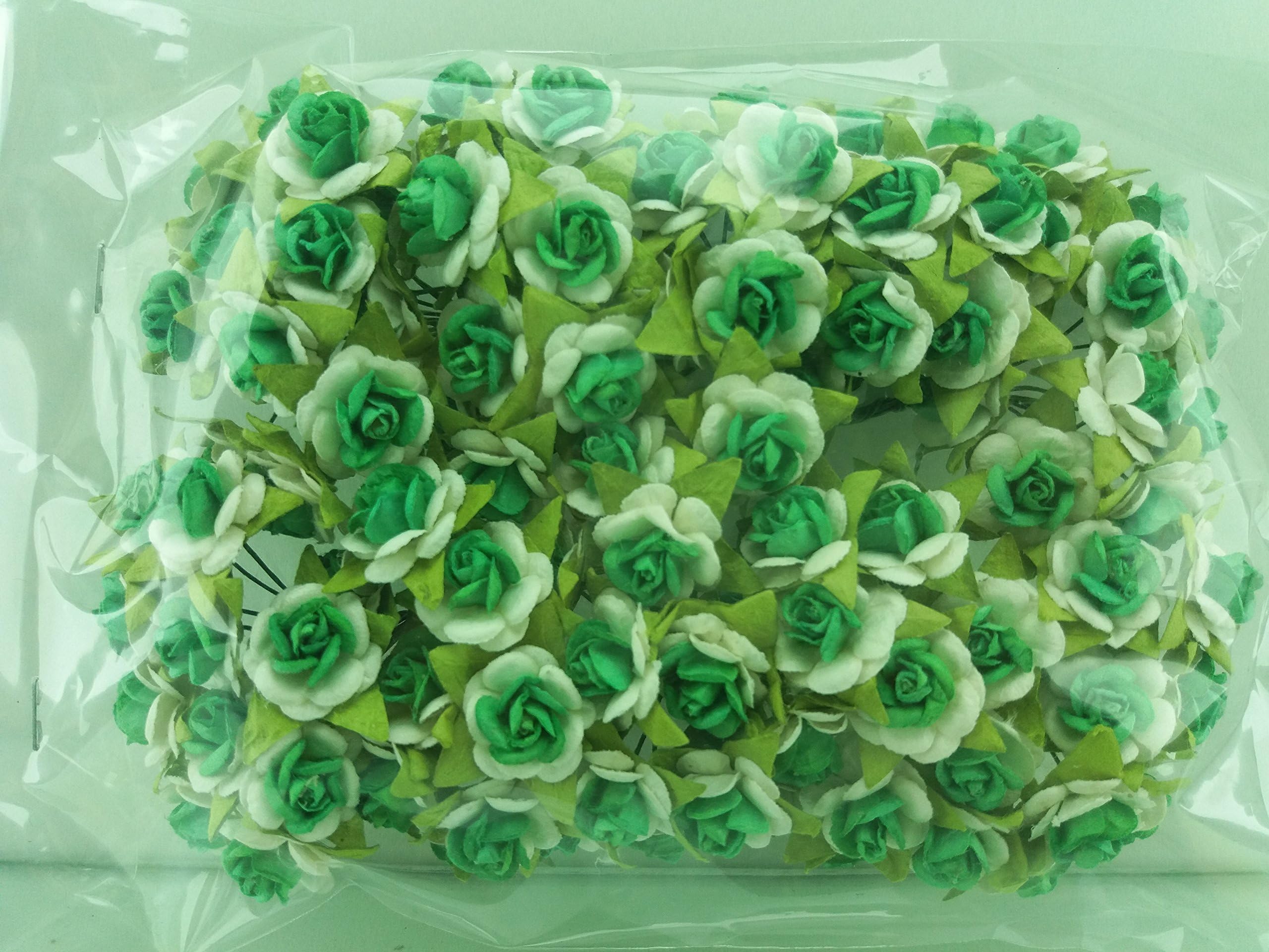 100 White & Green Mulberry Paper Rose Flower handmade size 1 cm. Wedding Card Craft Scrapbook Rose Scrapbook Craft Wedding NO 166