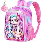 AGSDON Toddler Backpack for Girls, 13" Cute Kids Preschool Bookbag-Dog Pink