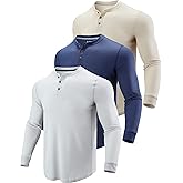 Liberty Pro 3 Pack Mens Waffle Henley Thermal Long Sleeve Shirts, Casual Fitted Fall Shirts for Men