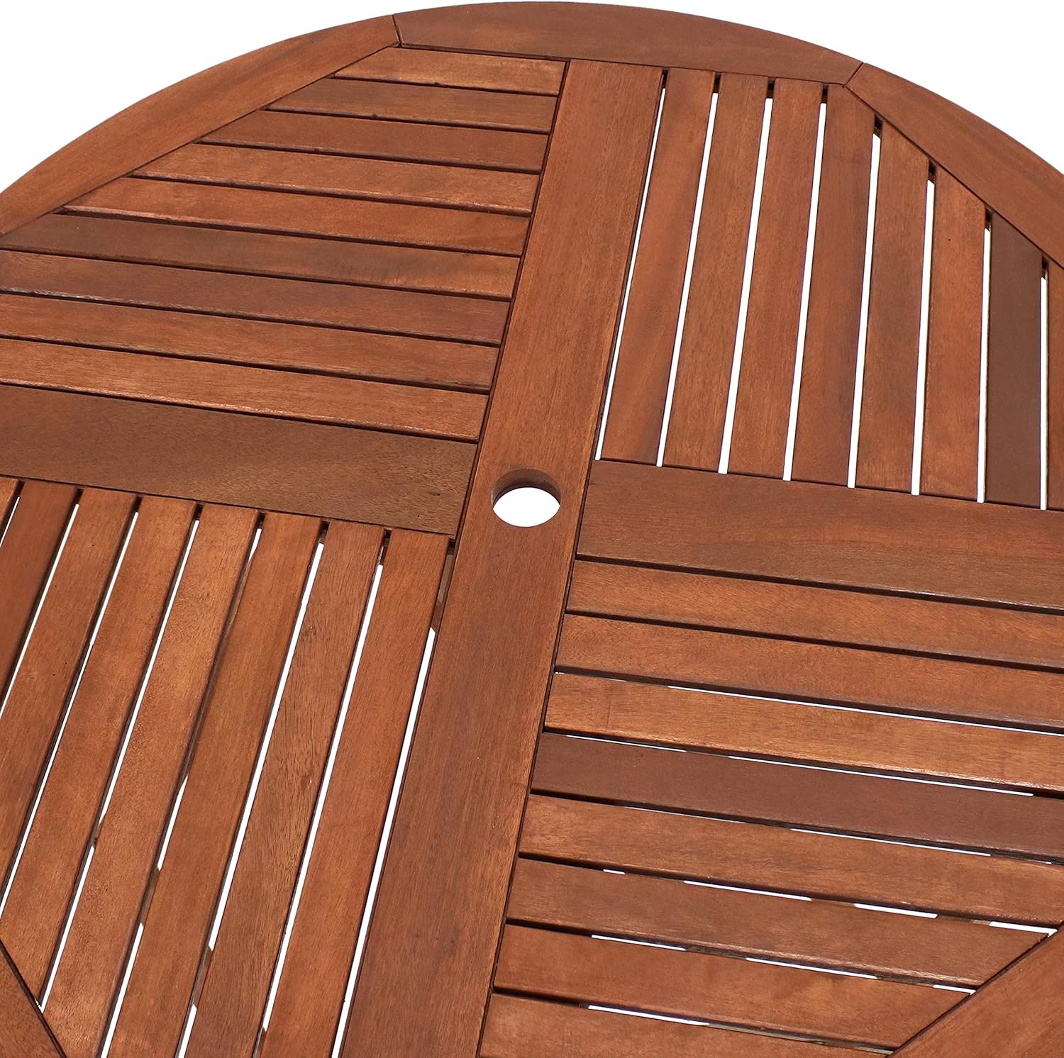 Sunnydaze Meranti Wood Folding 35.5-Inch Round Outdoor Dining Table with Teak Oil Finish - Perfect for Camping and Outdoor Entertaining - Ideal for Backyard, Front Porch, Balcony and Patio : Garden & Outdoor