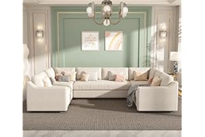 UBGO Living Room Furniture Set,Modern Large Upholstered U-Shape, Sectional Thick Seat and Back Cushions, Extra Wide Chaise Lounge,Modular Oversized Sofá,3 Pieces Sofas & Couches, 117", Beige