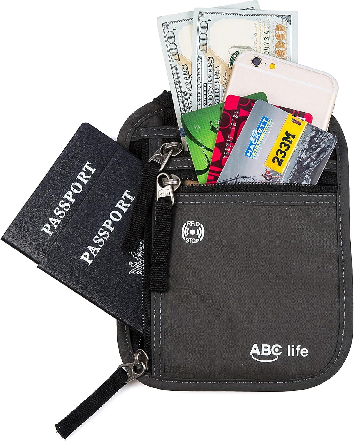 ABC life Neck Wallet w/RFID Blocking Concealed Travel Pouch & Passport Holder