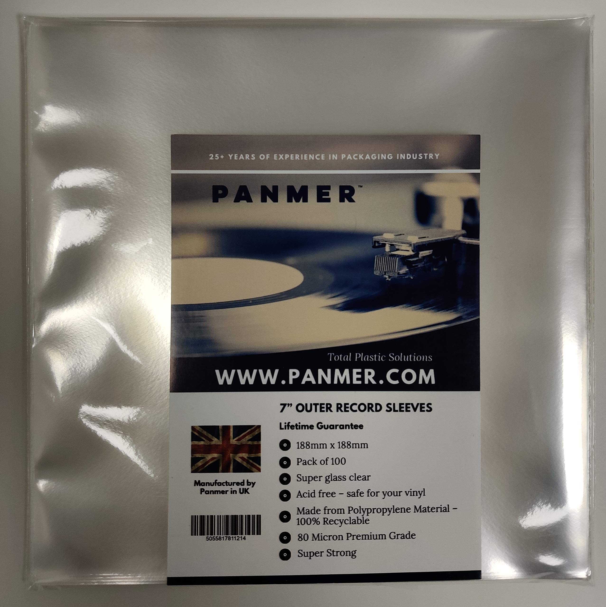 7" Outer Clear Vinyl Record Sleeves Polypropylene 80 Micron x 100
