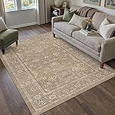 PureCozy 5x7 Area Rug Brown Washable Vintage Carpet Living Room Bedroom Non Slip Stain Soft Resistant Low Pile Thin Boho Accent Indoor Throw Rug for Dining Room Office