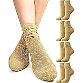 Syhood 4 Pairs Women's Novelty Glitter Ankle Socks Sparkly Metallic Casual Ladies Bright Retro Piles Ankle Socks