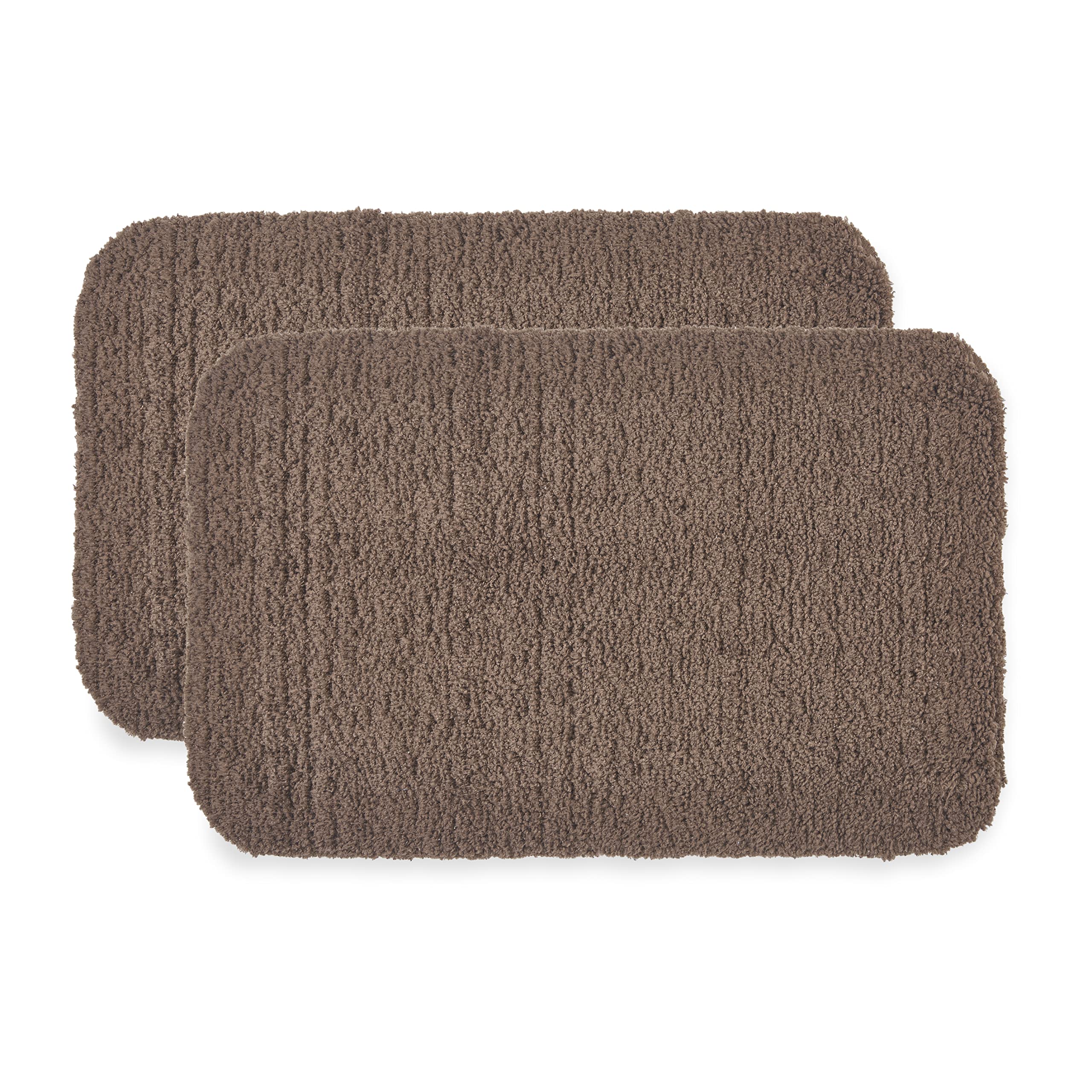 Penguin Home Non Slip Microfiber Fluffy Tufted Bath Mat Set of 2, Super Soft and Absorbent With Thick Pile and Gel Foam Latex Backing, Tubs and Bathroom, 2000 GSM, Size-40x60 cm, Chocolate Brown