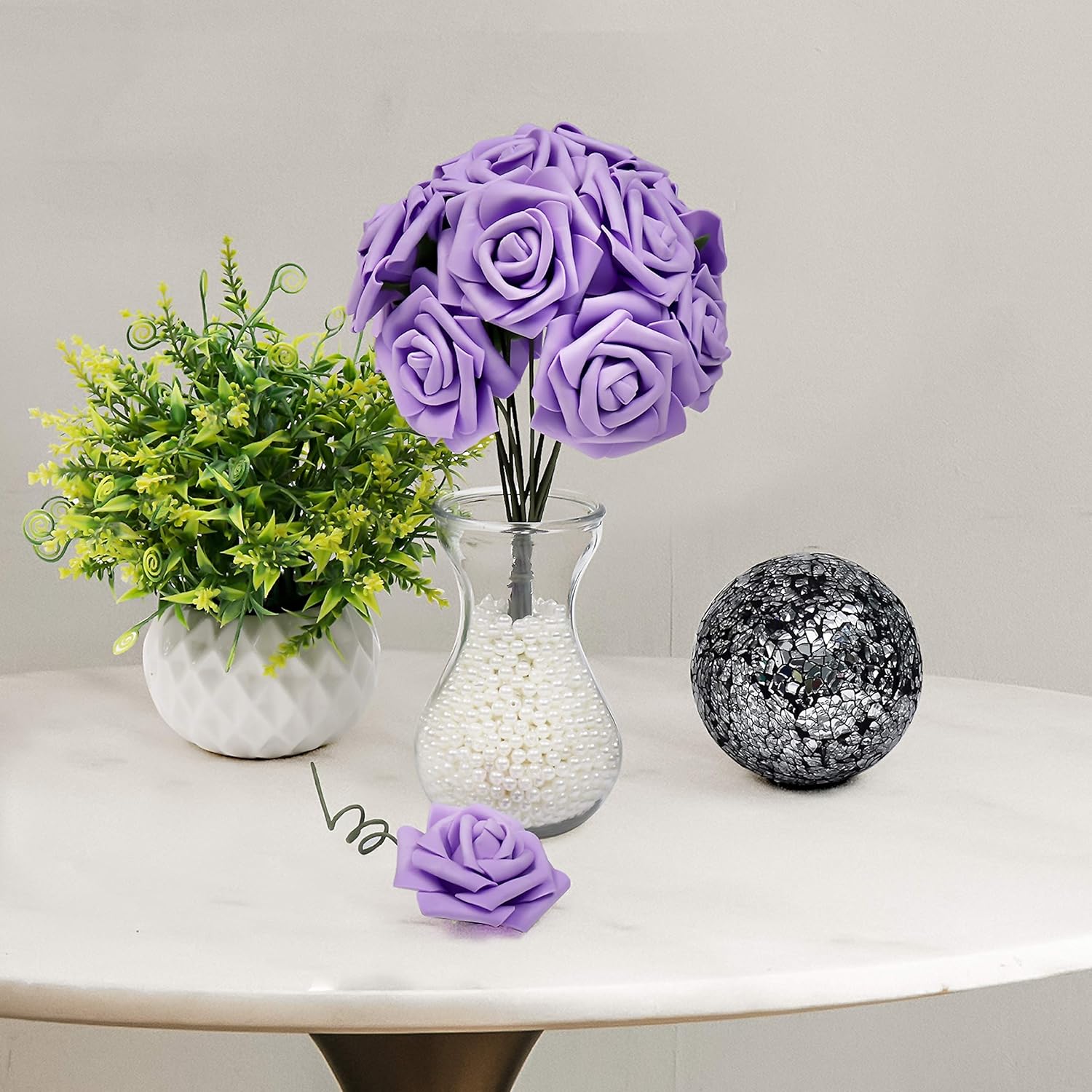 Home Réaliste Mousse Faux Roses avec Tige 19cm Artificielle Fleurs