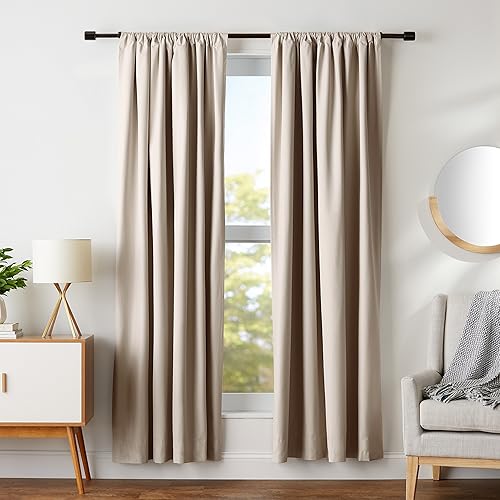 Amazon Basics Room Darkening Blackout Window Curtains with Tie Backs Set - 52" x 84", Taupe