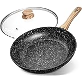 MICHELANGELO Non Stick Frying Pans - 12 Inch Nonstick Frying Pan with Glass Lid, Large Stone Fry Pan with Ergonomic Handle, Induction Compatible, Black