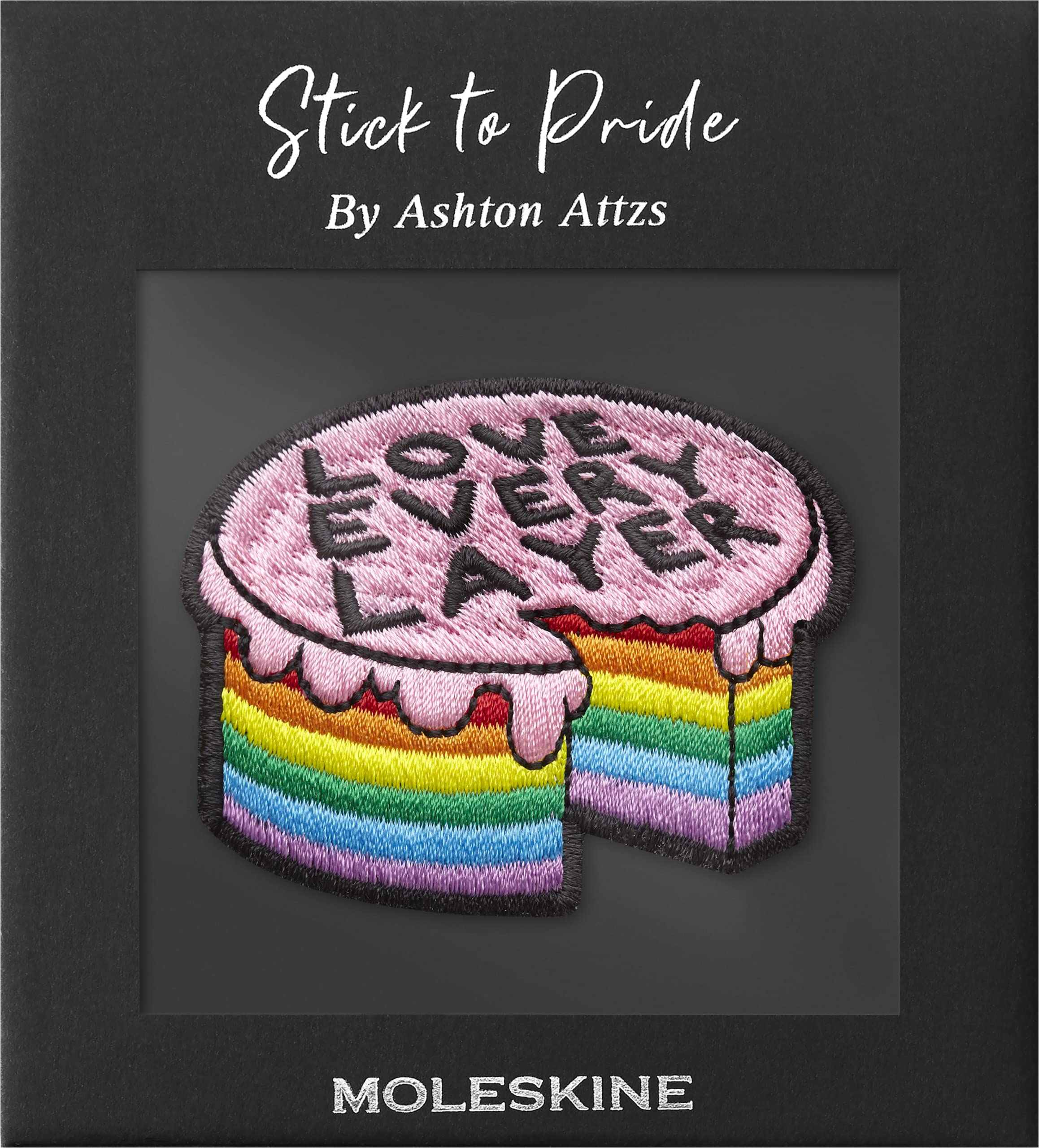 Moleskine Sticker Patch for Notebook or Diary, Personalised Stickers Pride Cake Patch, Love Every Layer Designed by Artist Ashton Attzs, Size 5x5cm