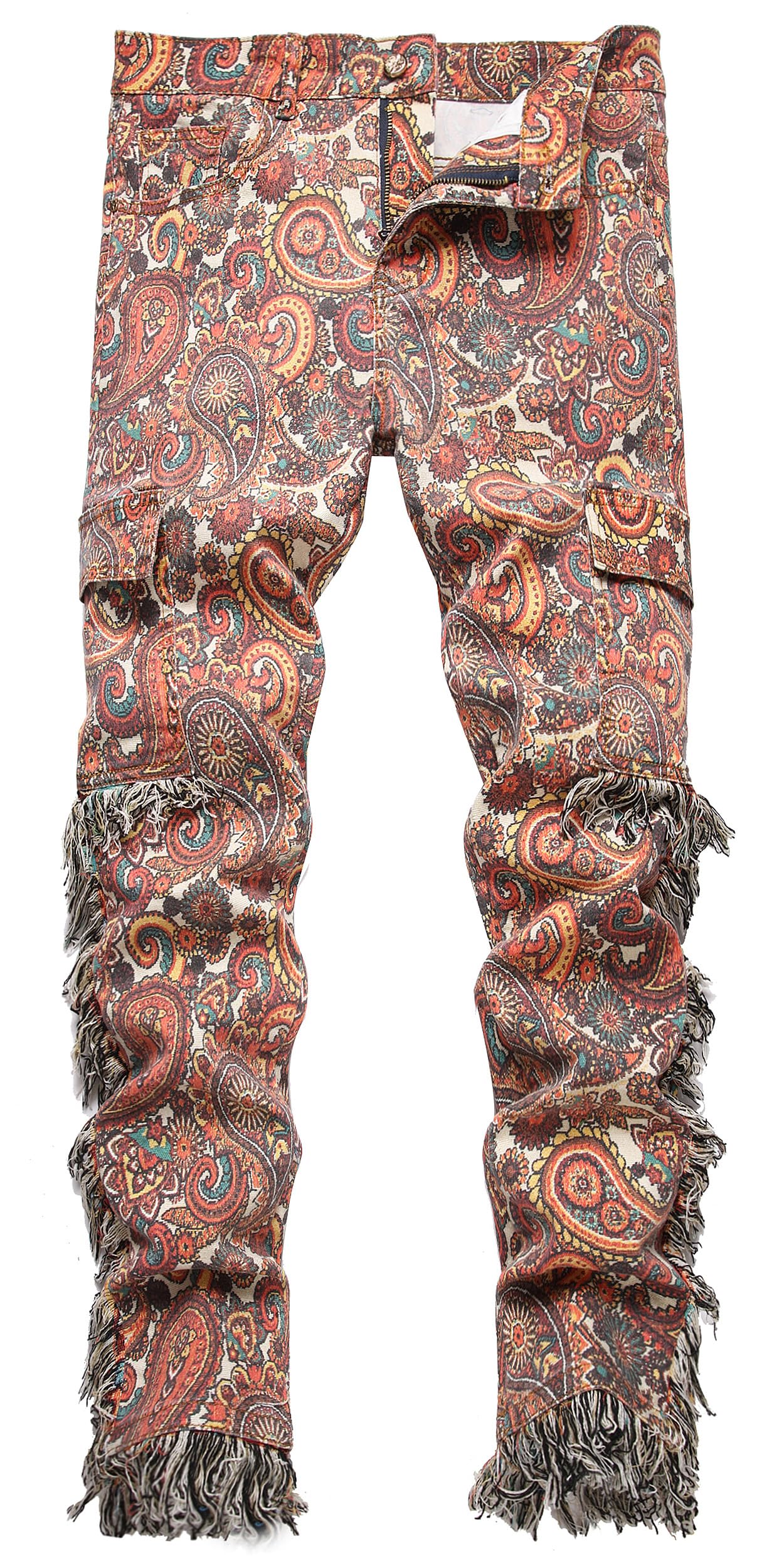 Photo 1 of Enrica Men's Casual Fashion Color Printed Straight Slim Fit Jeans, Paisley 865, 34