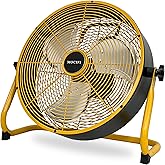 MOCIFI Battery Operated Fan 12-Speed Rechargeable Floor Fan High Velocity Portable Cordless Outdoor Fan, USB Output For Phone, for Camping, Travel, Patio, Indoor, Yellow, 12 Inch