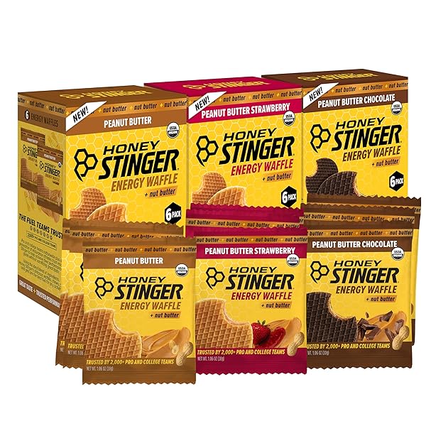 HONEY STINGER ORGANIC PEANUT BUTTER ENERGY WAFFLE VARIETY...