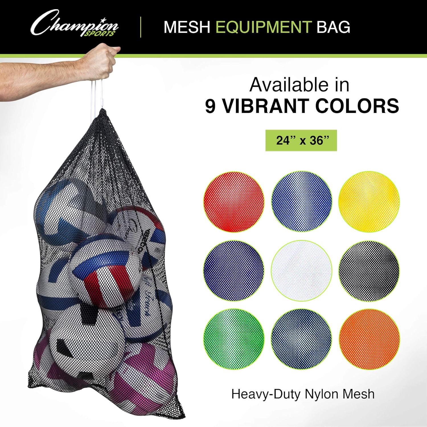 Champion Sports Mesh Sports Equipment Bag, Set of 6, 24x36 Inches - Multipurpose, Nylon Drawstring Bag with Lock and ID Tag for Balls, Beach, Laundry: Sports & Outdoors