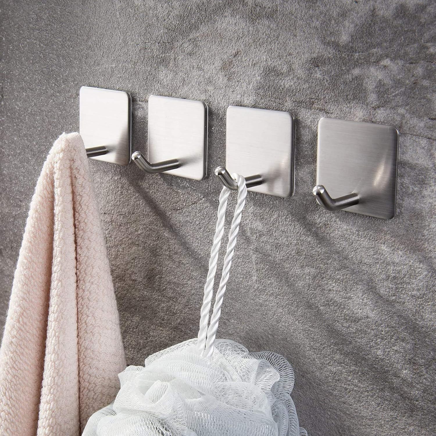 YIGII Towel Hooks/Bathroom Hook - Self Adhesive Hooks Office Hooks Hanging Keys for Kitchen Stick on Wall Stainless Steel 4 Packs: Home & Kitchen