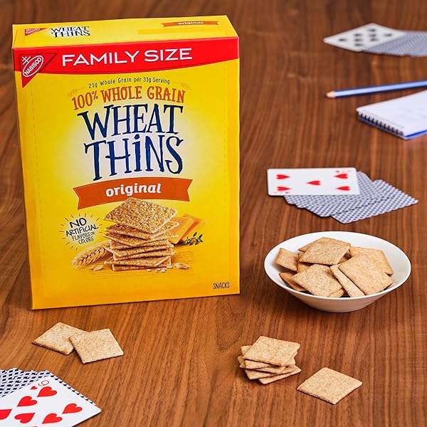 WHEAT THINS ORIGINAL SNACKS, WHOLE GRAIN WHEAT CRACKERS, SNACK CRACKERS, FAMILY SIZE, 14 OZ