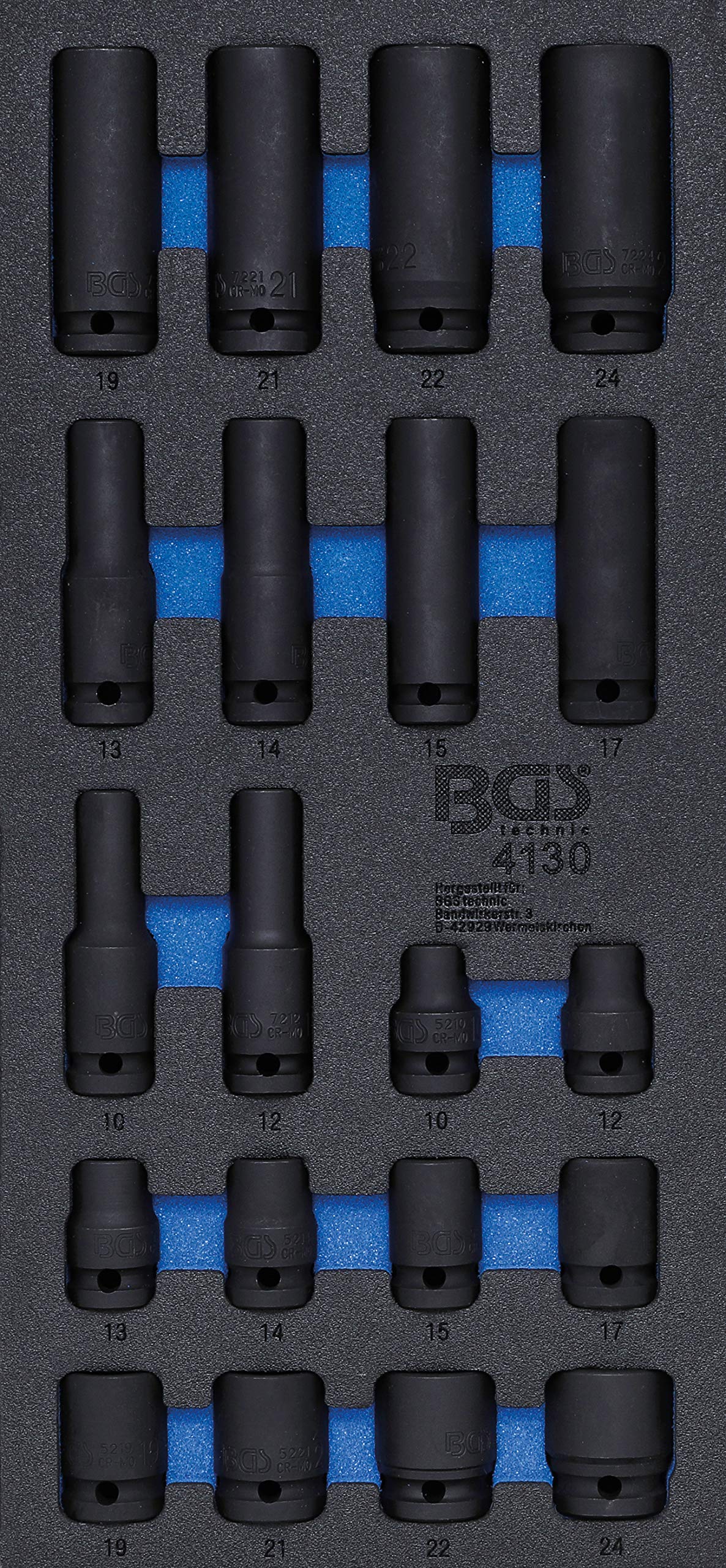 BGS 4130 | Tool Tray 1/3: Impact Sockets Hexagon | 12.5 mm (1/2") | 10 - 24 mm | 20 pcs.